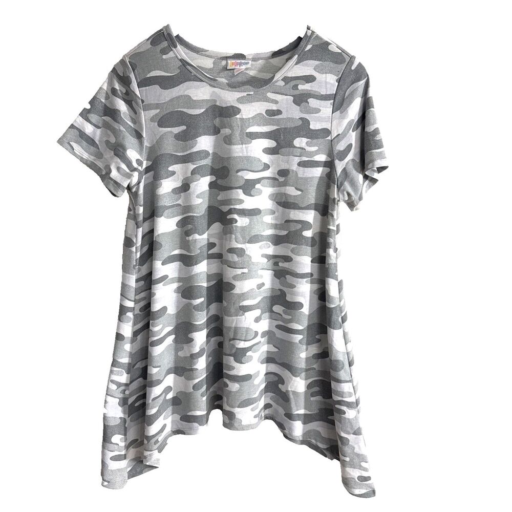LuLaRoe Black and White Floral SS Draped Side Perfect T - S
